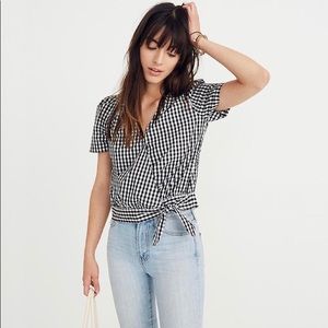 Madewell short-sleeve wrap top in gingham check